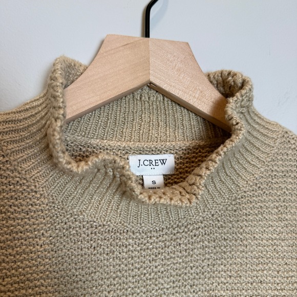 J. Crew Factory Womens S Tan Mock Neck Cable Knit Sleeve Sweater Neutral Coastal - Picture 3 of 11